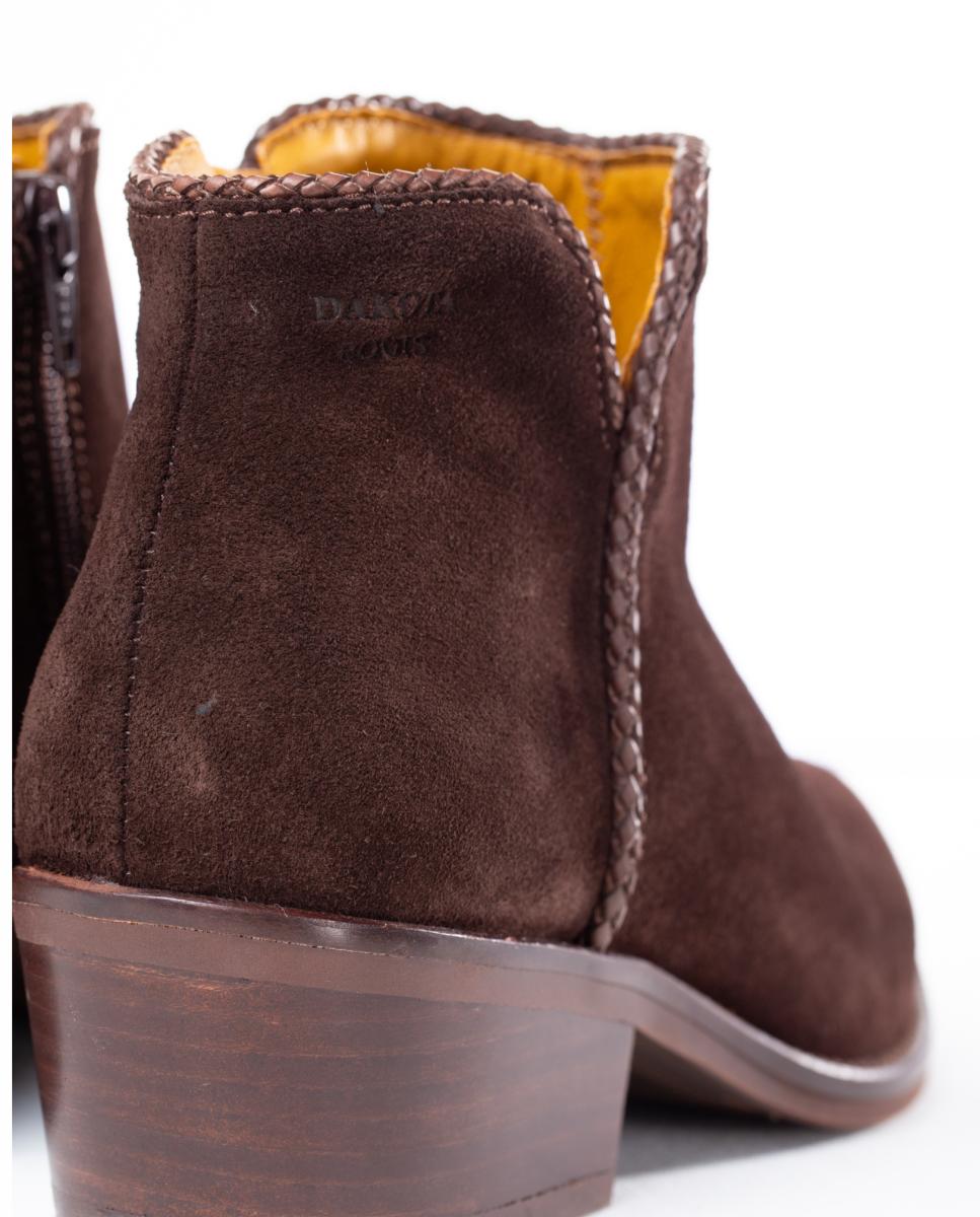 Botins Cowboy com Adorno em Pele e Fecho de Correr Castanho-escuro-18