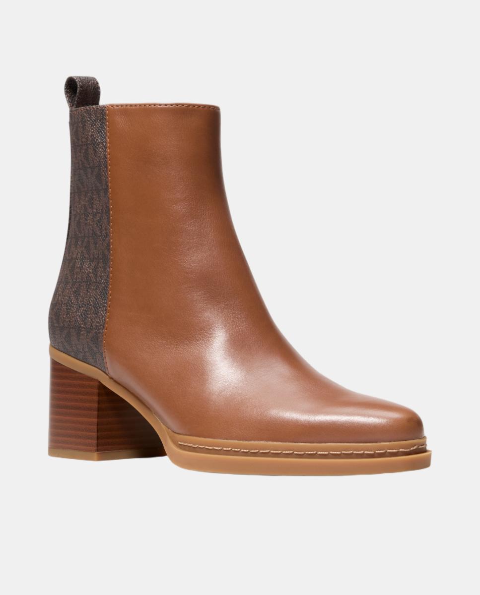 Botins Lex com Combinação de Estampado de Logótipo Chocolate com Salto de Bloco Couro-2