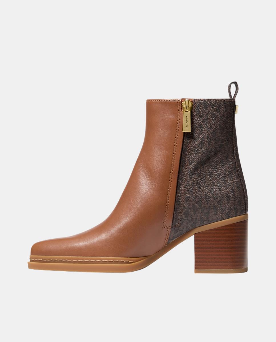 Botins Lex com Combinação de Estampado de Logótipo Chocolate com Salto de Bloco Couro-4