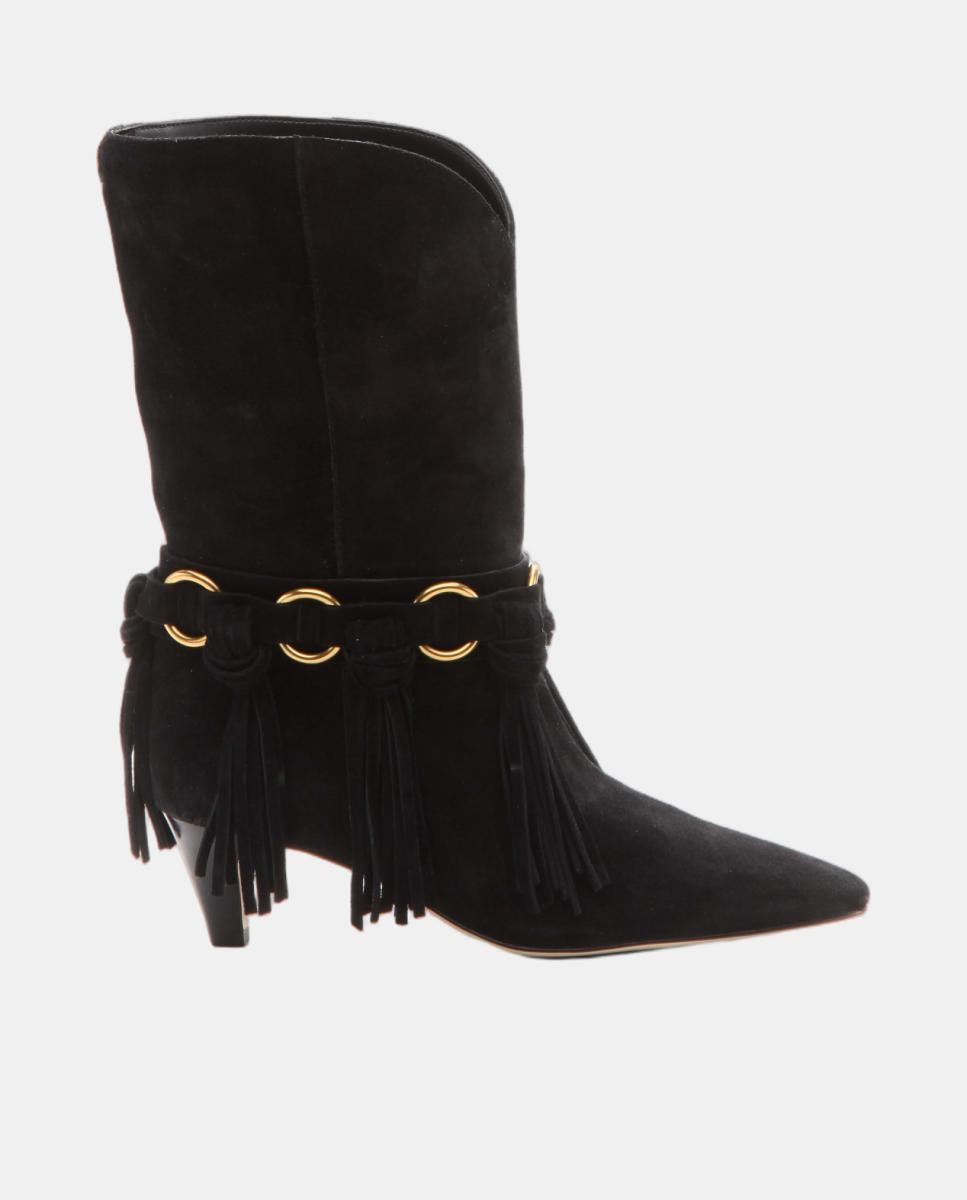Botines de tacón Daniela de mujer de ante con flecos - Michael Michael Kors - Negro Negro-1