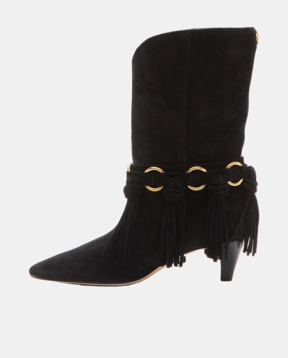 Botines de tacón Daniela de mujer de ante con flecos - Michael Michael Kors - Negro Negro-3