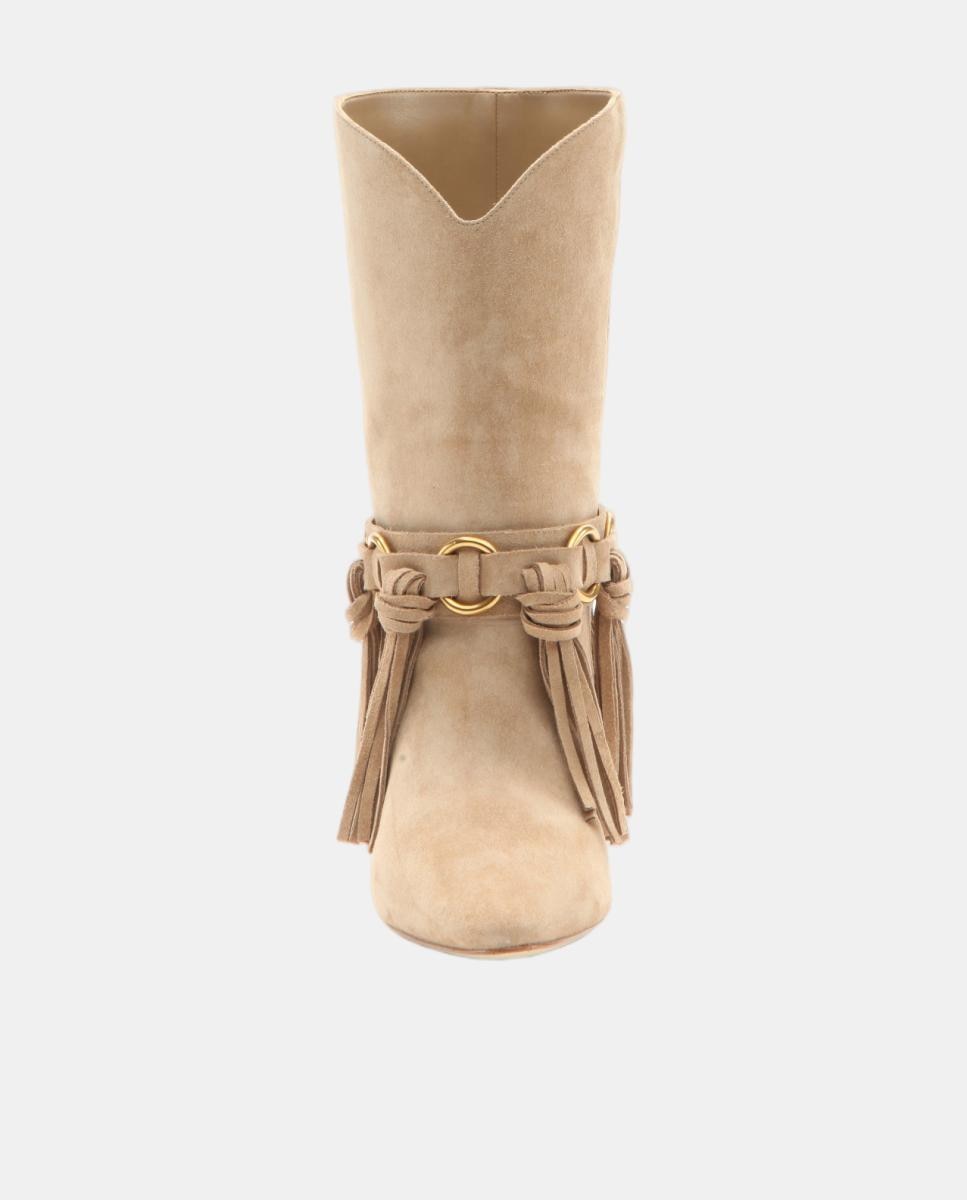 Botins de salto Daniela de Camurça com Franjas Bege-2
