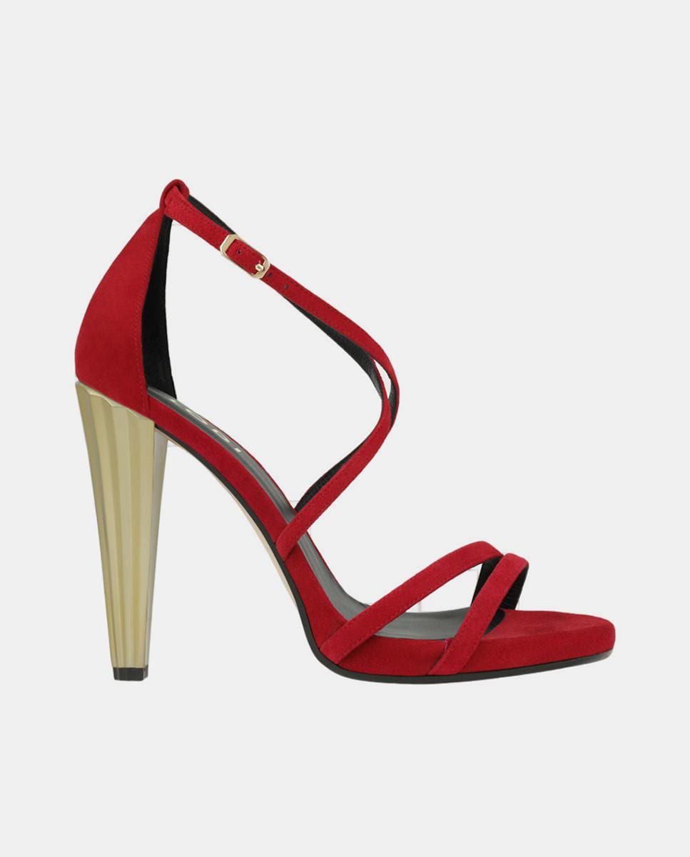 Sandálias de Camurça com Salto Metalizado - Preto Vermelho-1