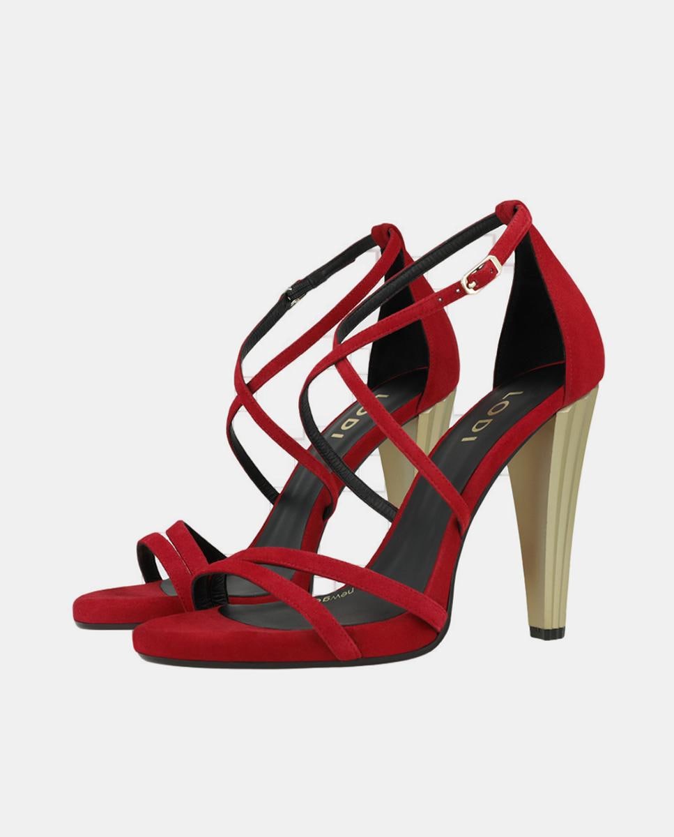 Sandálias de Camurça com Salto Metalizado - Preto Vermelho-2