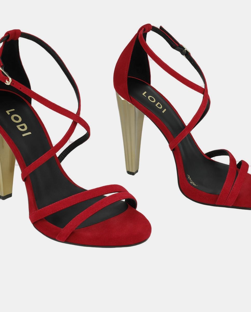 Sandálias de Camurça com Salto Metalizado - Preto Vermelho-4