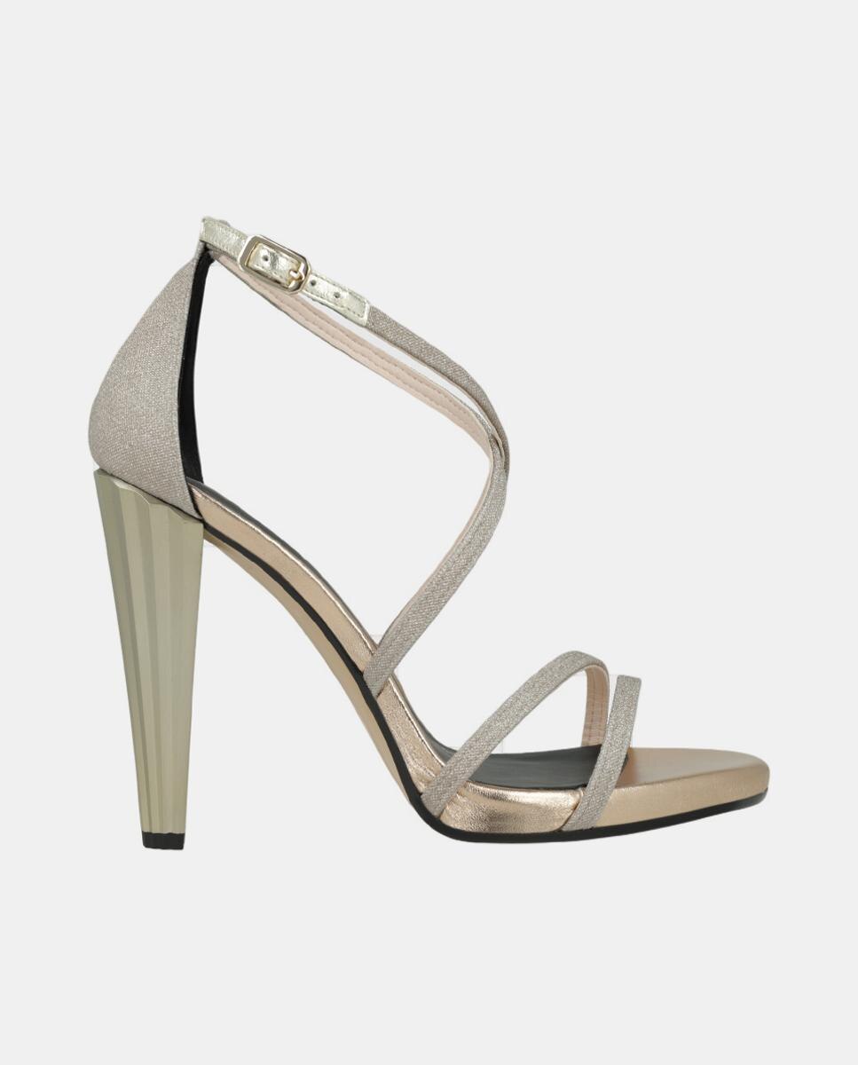 Lodi - Sandalias de tacón LODI en tejido glitter dorado con tacón metalizado.