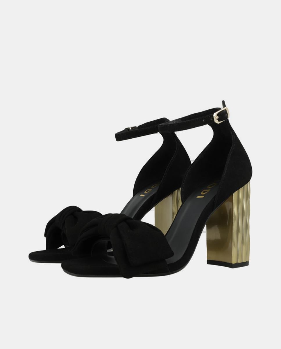 Sandálias de Camurça com Laço e Salto Metalizado - Preto Preto-2