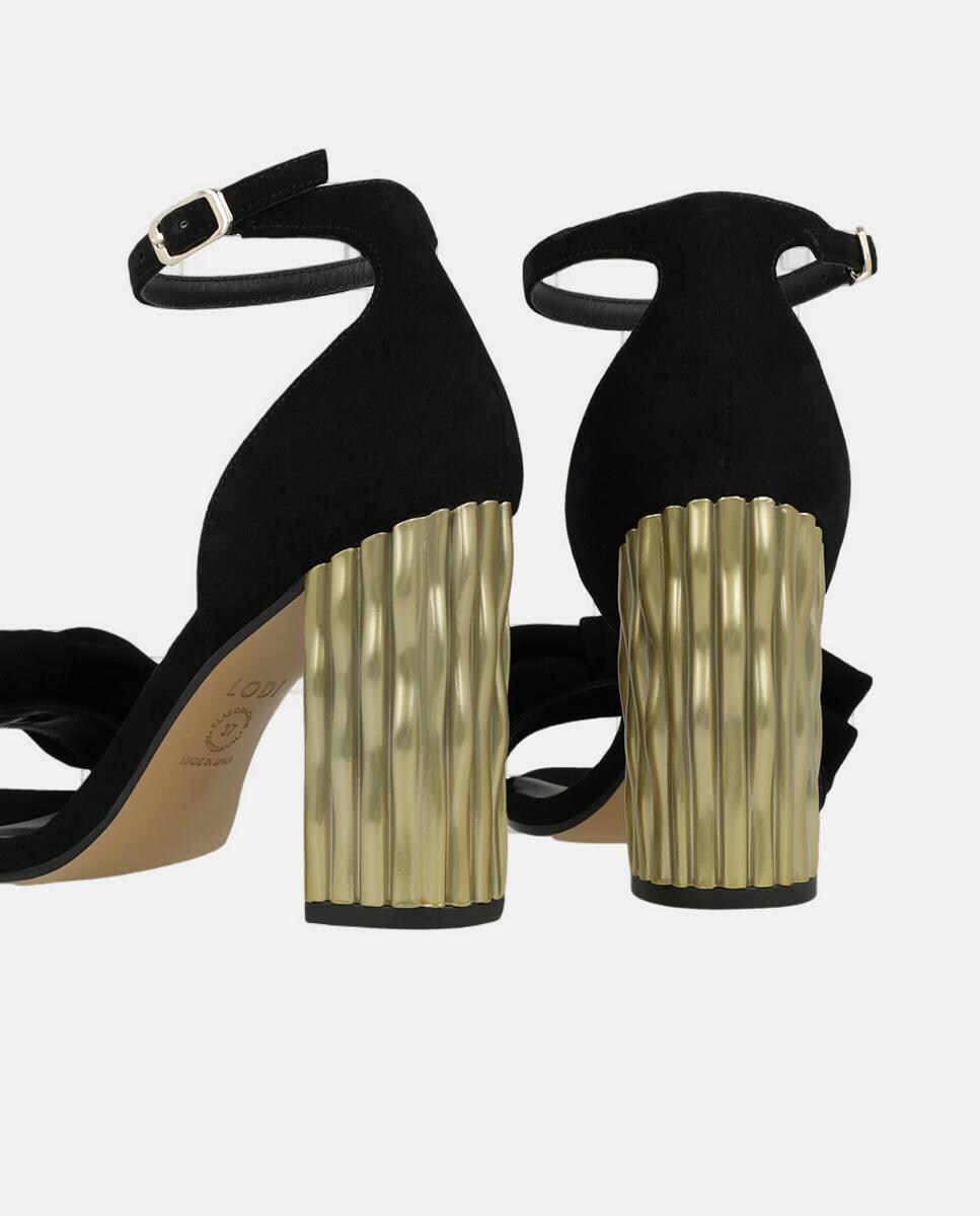 Sandálias de Camurça com Laço e Salto Metalizado - Preto Preto-3