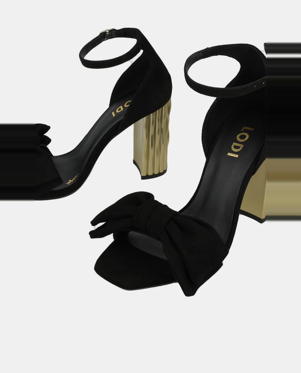 Sandálias de Camurça com Laço e Salto Metalizado - Preto Preto-4