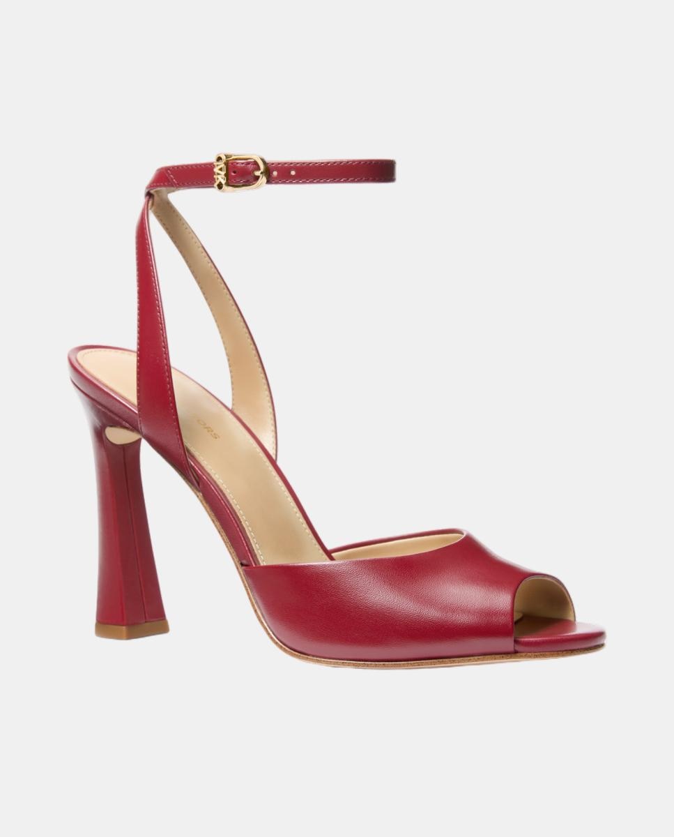 Sandálias de Salto Rosie em Pele com Fecho de Pulseira Vermelho-cereja-2