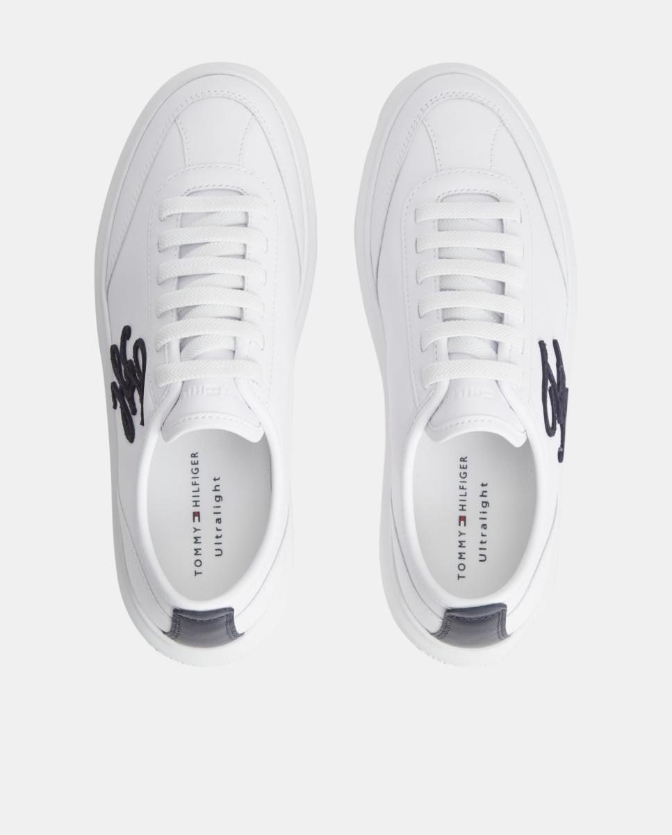 Sapatilhas Ultraleves de Mulher em Pele com Atacadores Elásticos Branco-4