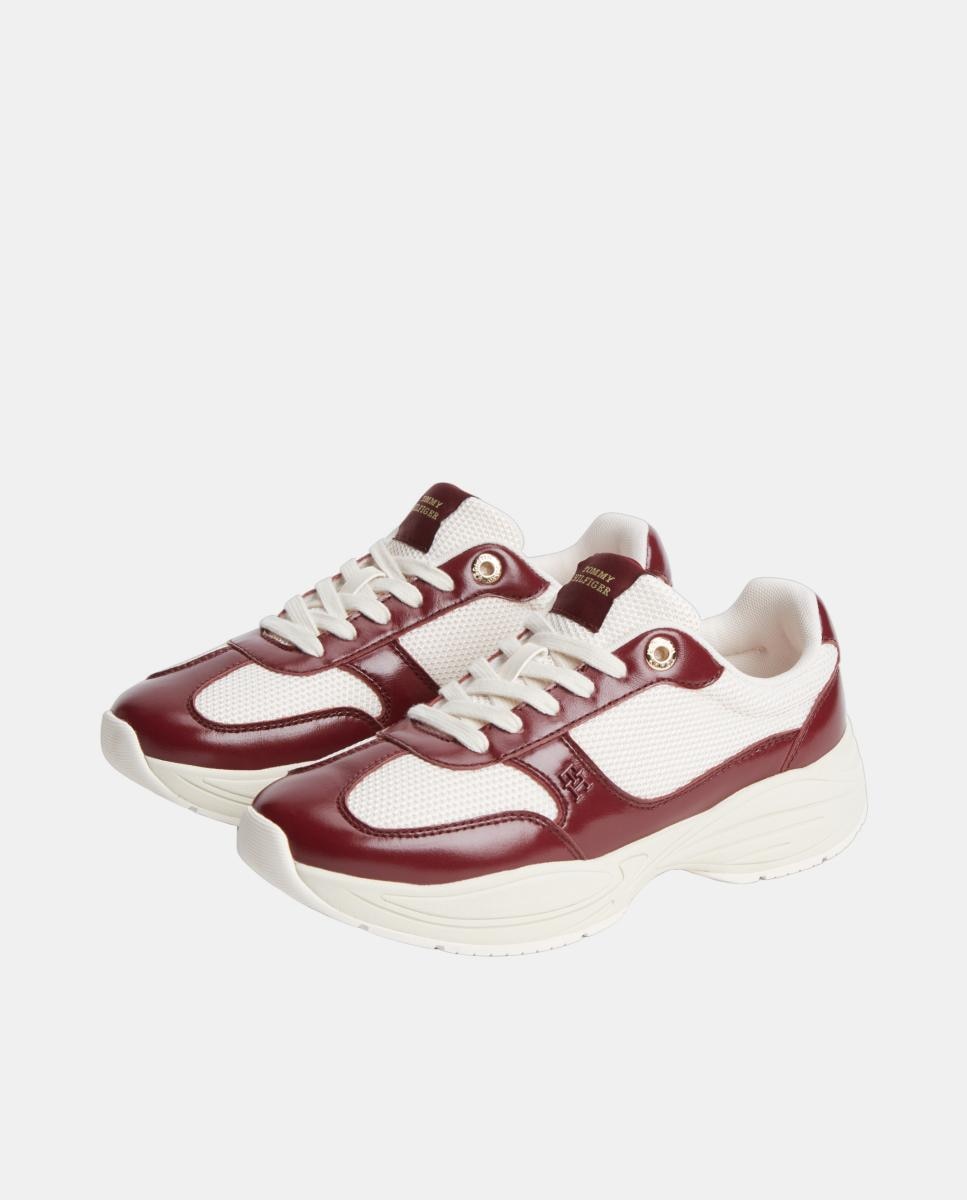 Sapatilhas em Pele de Mulher com Logótipo Vermelho-cereja-6