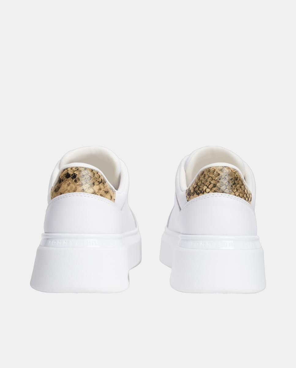 Sapatilhas de Pele para Mulher com Plataforma e Animal Print Branco-2