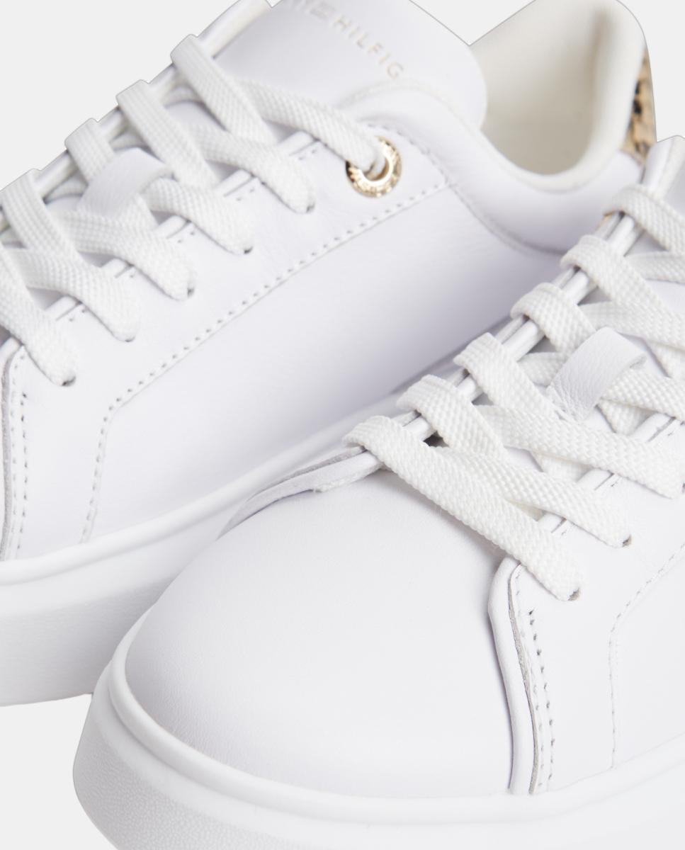 Sapatilhas de Pele para Mulher com Plataforma e Animal Print Branco-4