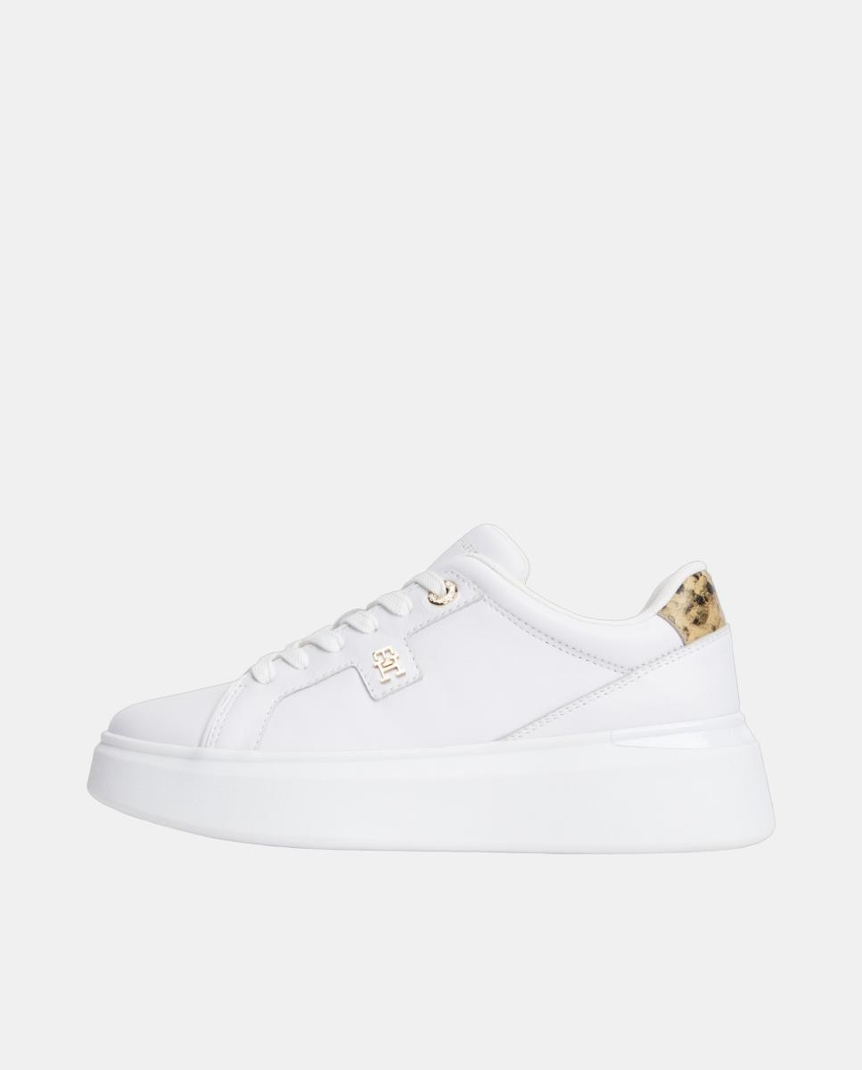 Sapatilhas de Pele para Mulher com Plataforma e Animal Print Branco-5