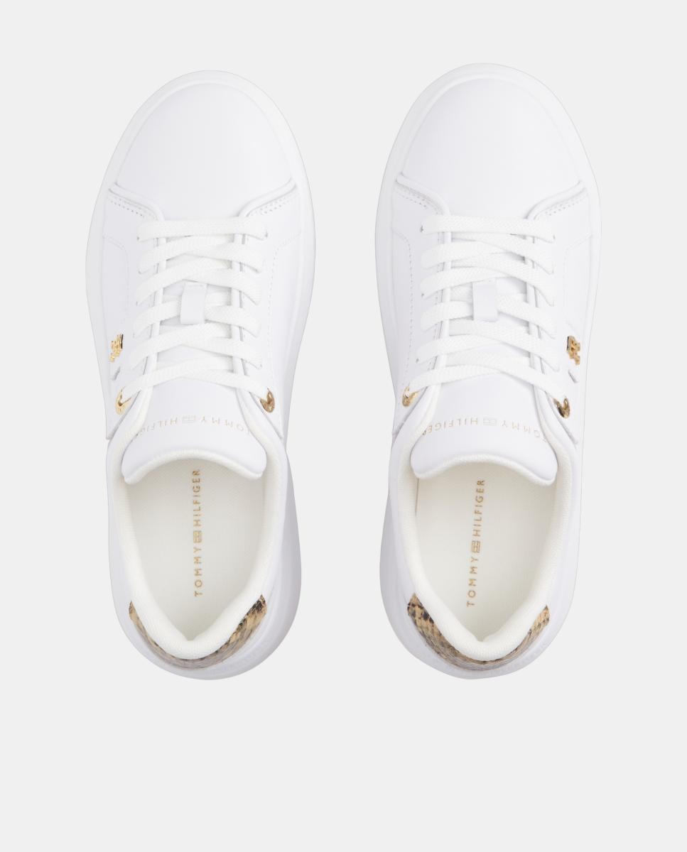 Sapatilhas de Pele para Mulher com Plataforma e Animal Print Branco-7