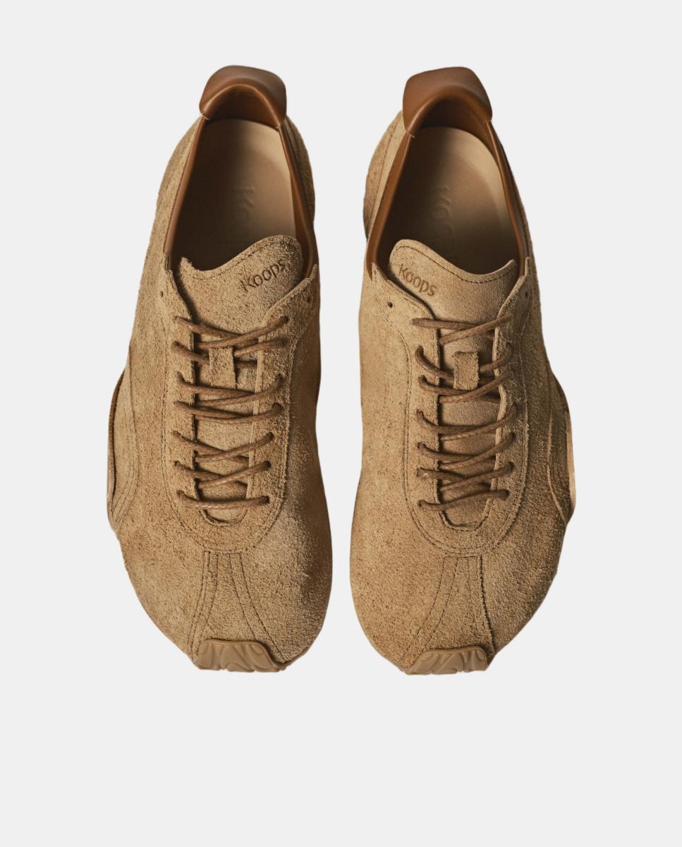 Sapatilhas unisex em pele e sola rasa sem drop Castanho-claro-2