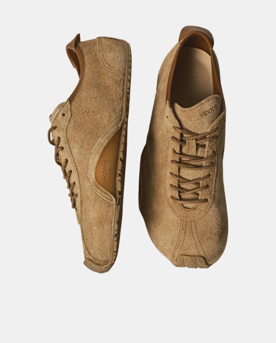 Sapatilhas unisex em pele e sola rasa sem drop Castanho-claro-3