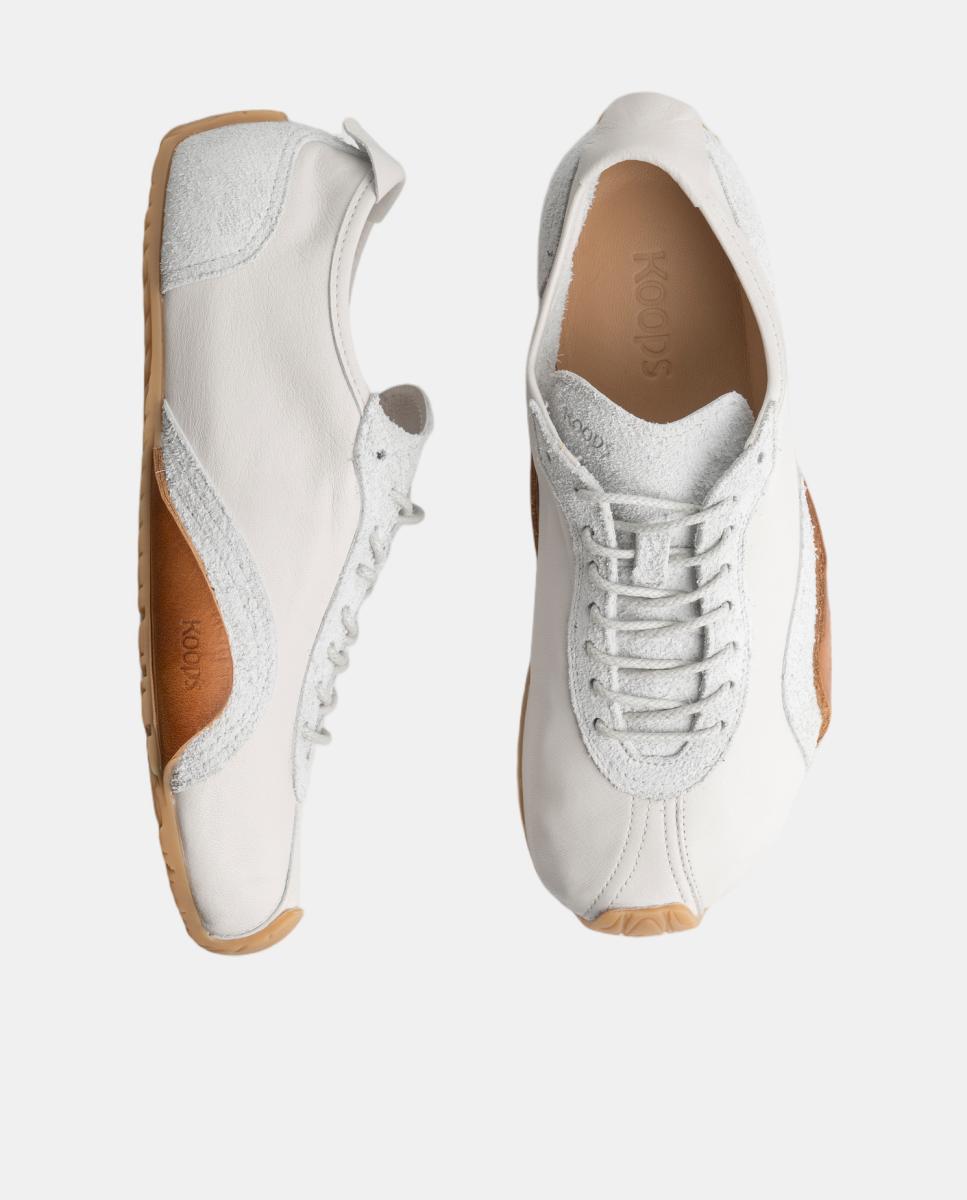 Sapatilhas unisex em pele e sola rasa sem drop Branco-2