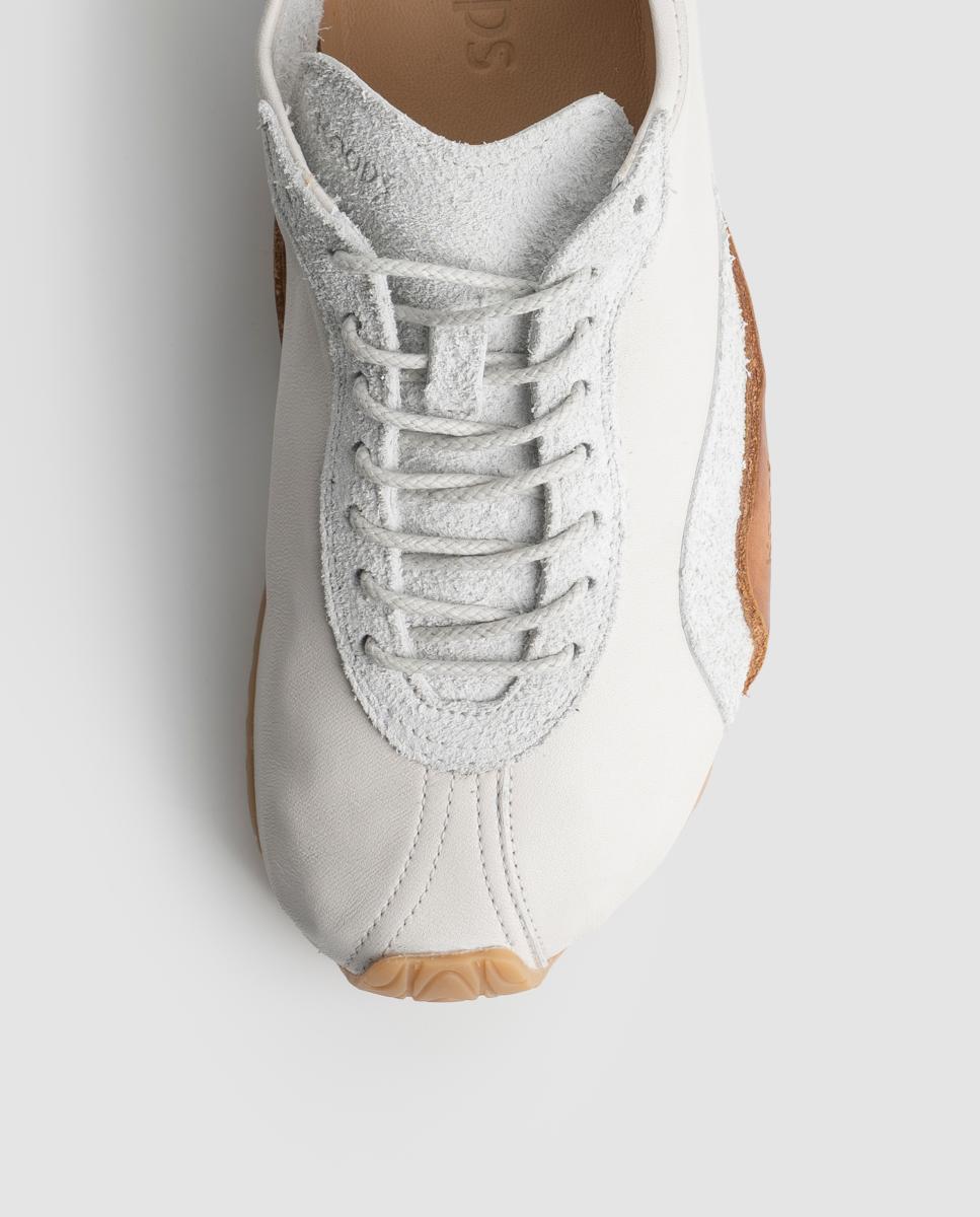 Sapatilhas unisex em pele e sola rasa sem drop Branco-3