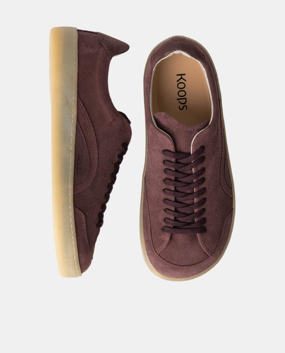 Sapatilhas unisex em pele e sola rasa sem drop. Vermelho/Grená-3