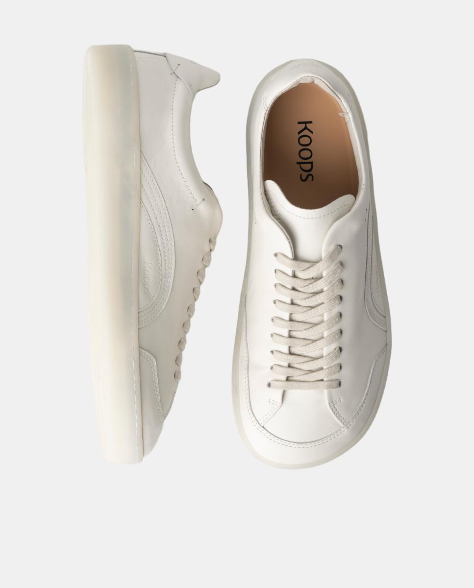 Sapatilhas unisex em pele e sola rasa sem drop Branco-3