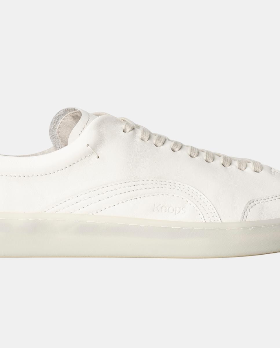 Sapatilhas unisex em pele e sola rasa sem drop Branco-5