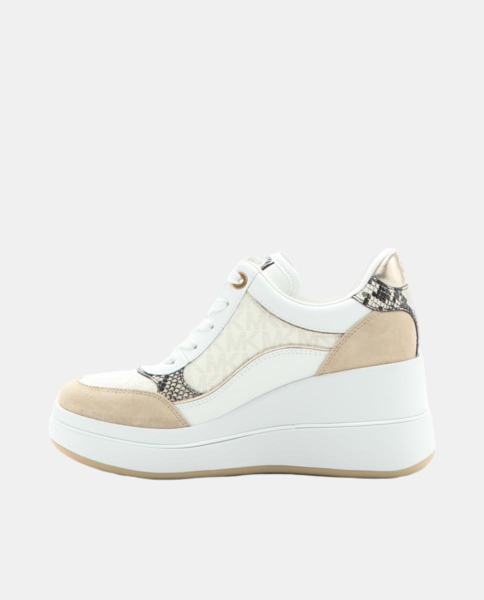 Sapatilhas de Cunha Emmy em Pele e Mistura de Estampados com Animal Print de Serpente Branco-marfim-3