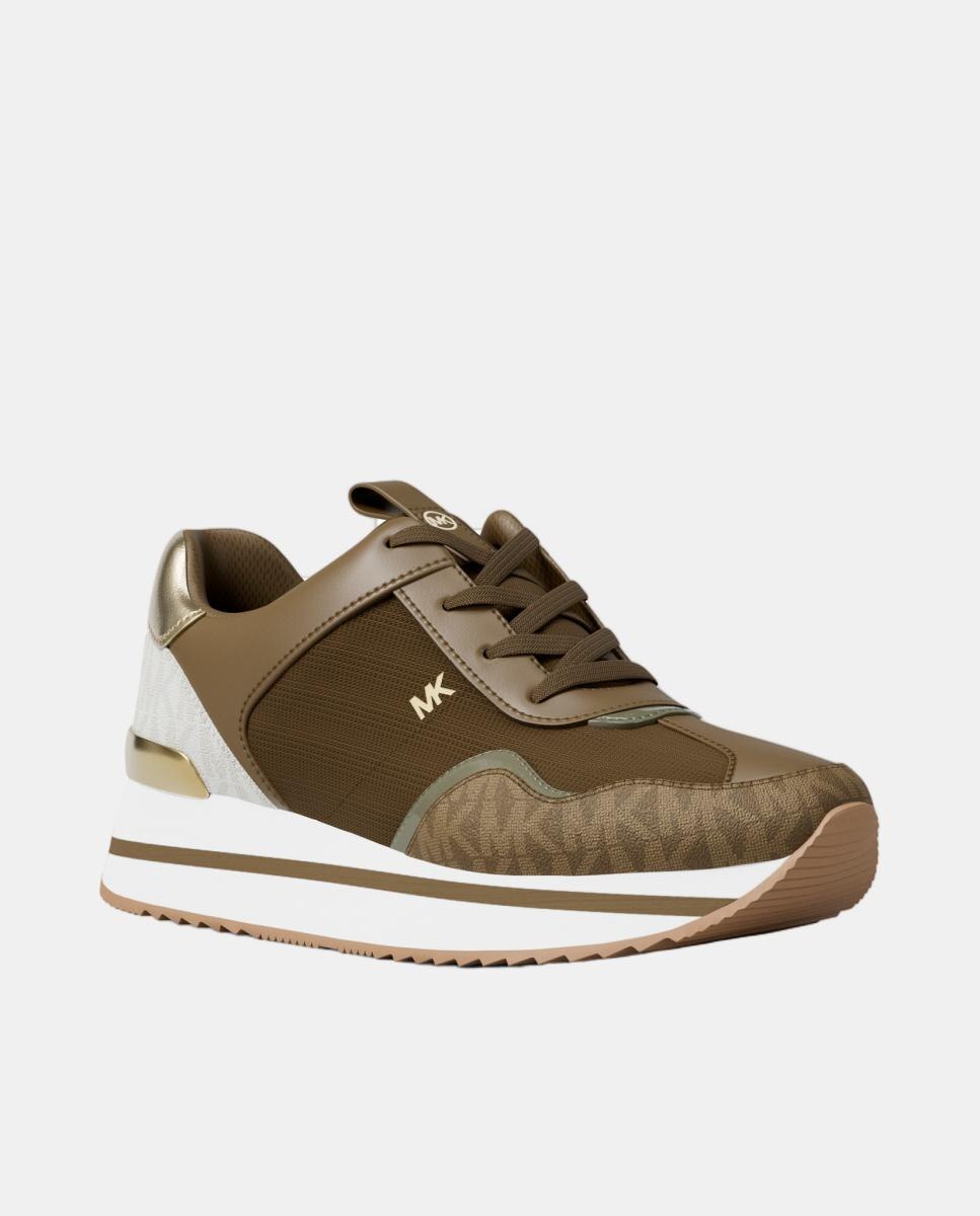 Sapatilhas Raina com Sola de Plataforma e Detalhes de Logótipo MK Verde Azeitona-2