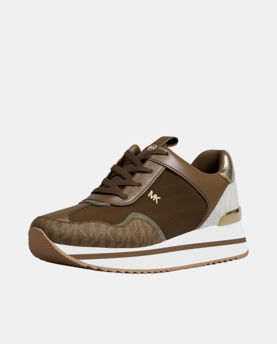 Sapatilhas Raina com Sola de Plataforma e Detalhes de Logótipo MK Verde Azeitona-3