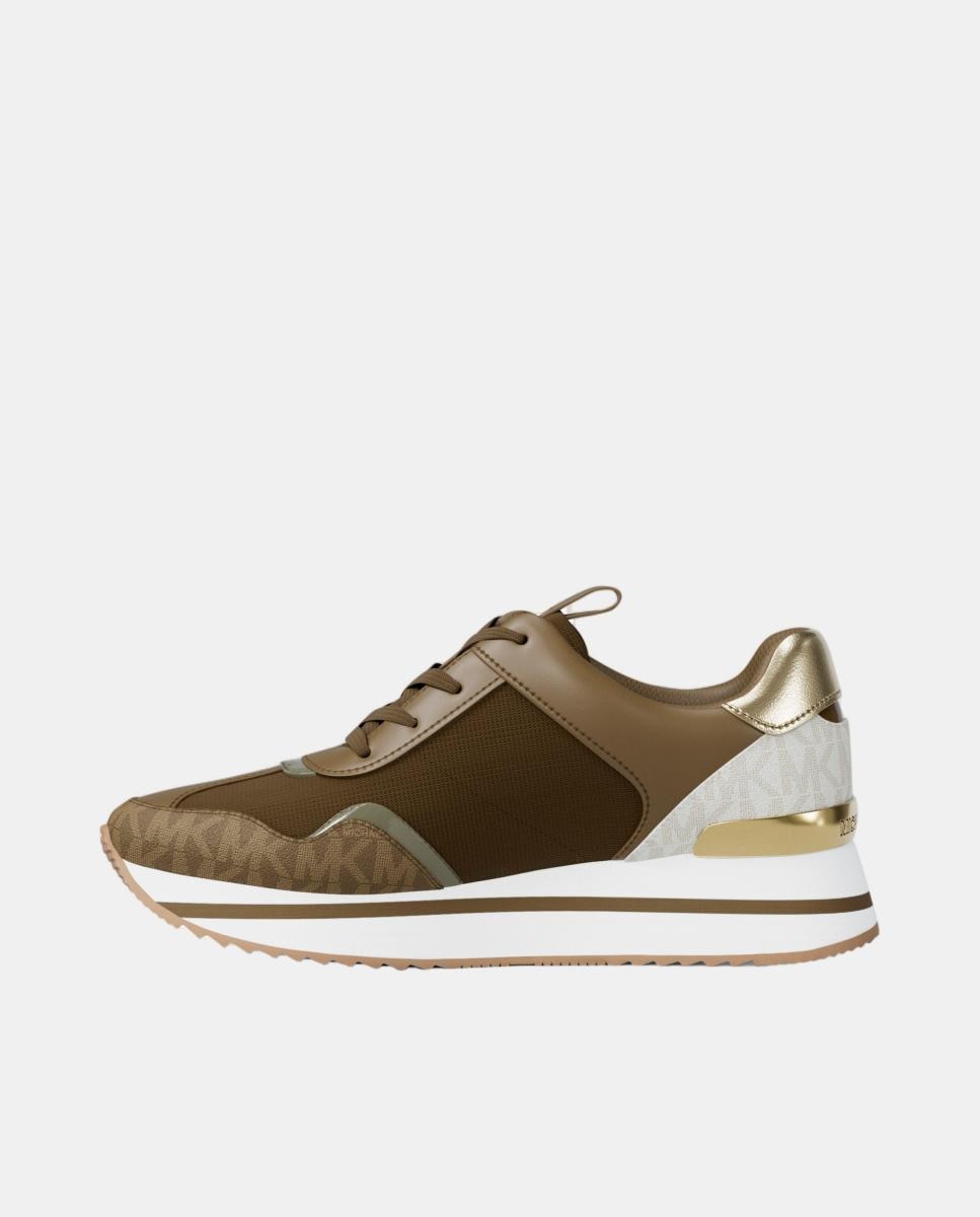 Sapatilhas Raina com Sola de Plataforma e Detalhes de Logótipo MK Verde Azeitona-4