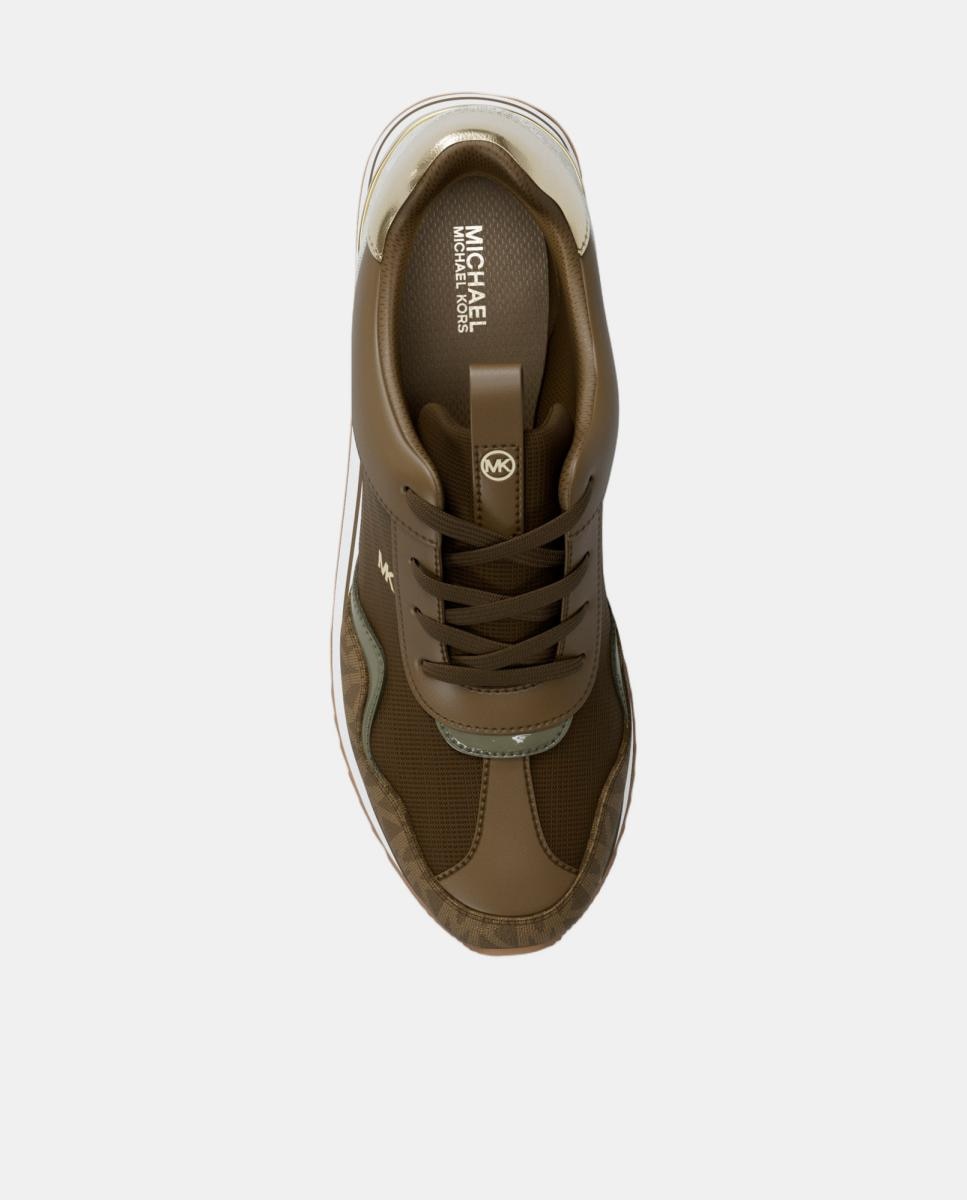 Sapatilhas Raina com Sola de Plataforma e Detalhes de Logótipo MK Verde Azeitona-6