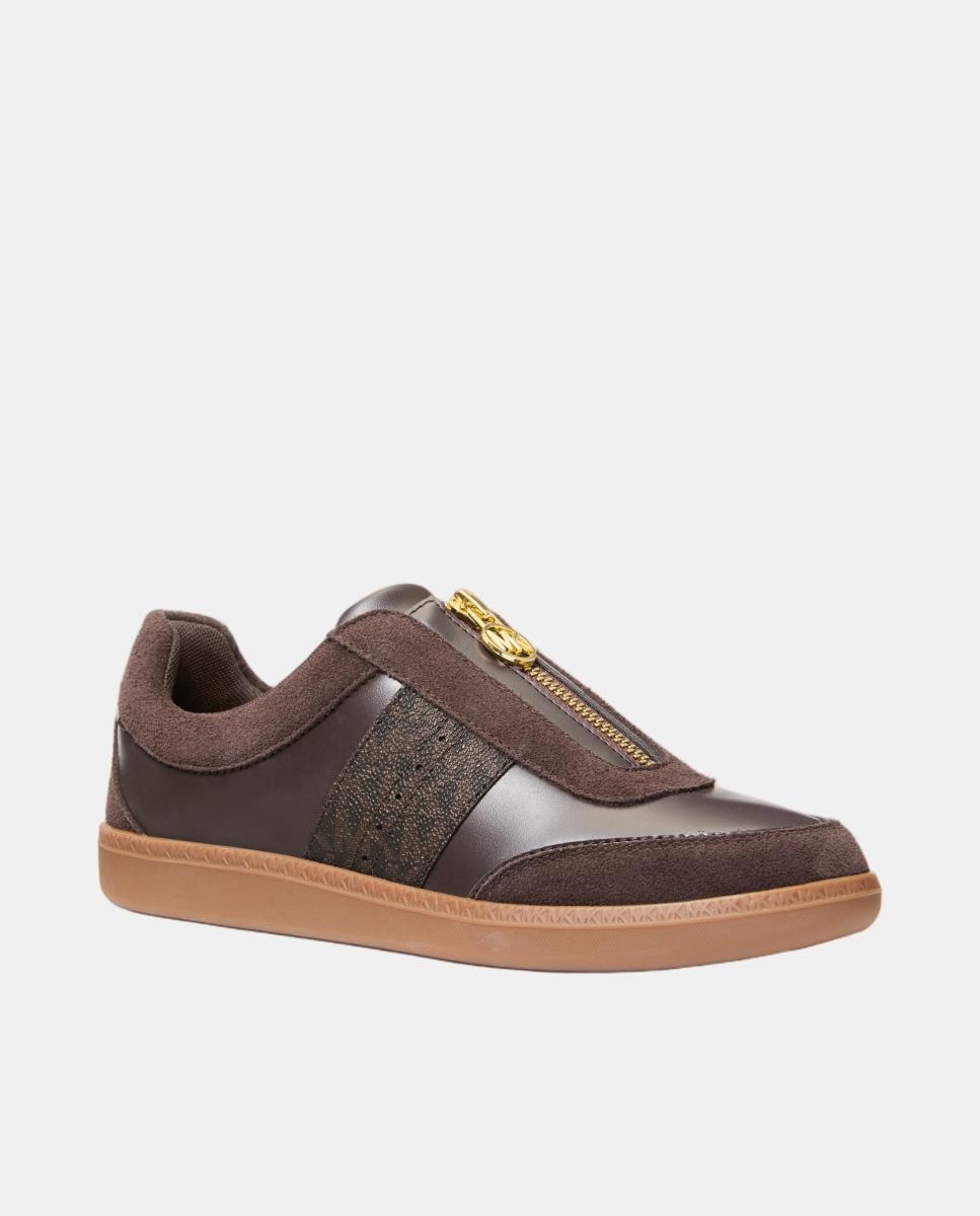 Sapatilhas Jovie Zip Slip On com Estampado de Logótipo Chocolate e Fecho de Correr MK Castanho-escuro-2