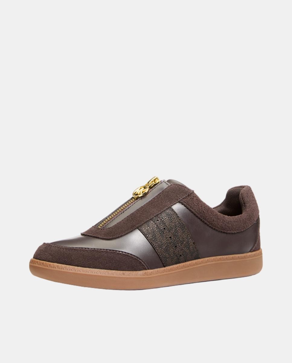 Sapatilhas Jovie Zip Slip On com Estampado de Logótipo Chocolate e Fecho de Correr MK Castanho-escuro-3