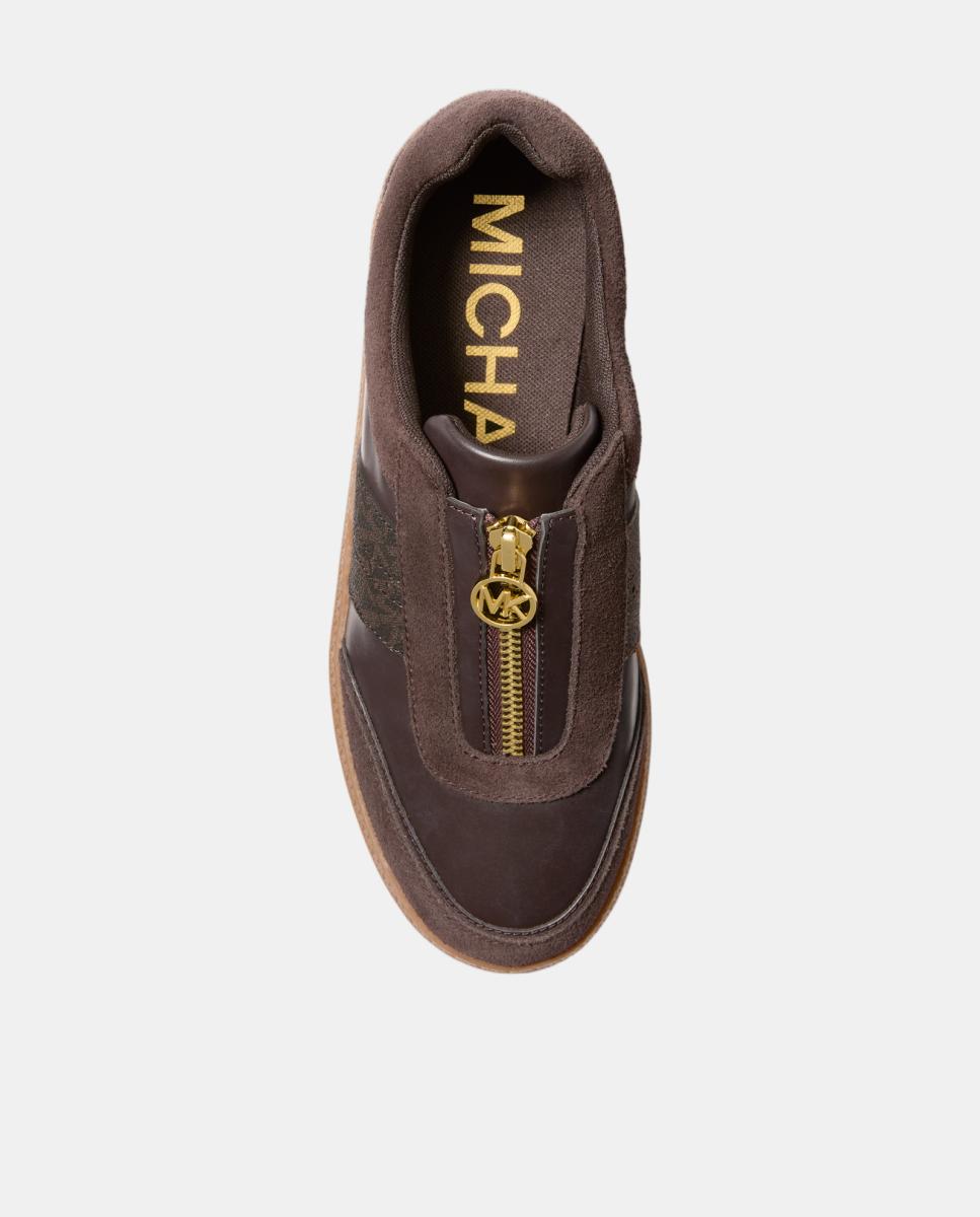 Sapatilhas Jovie Zip Slip On com Estampado de Logótipo Chocolate e Fecho de Correr MK Castanho-escuro-4
