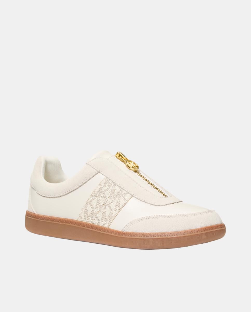 Sapatilhas Jovie Zip Slip On com Estampado de Logótipo Baunilha e Fecho de Correr MK Creme-2