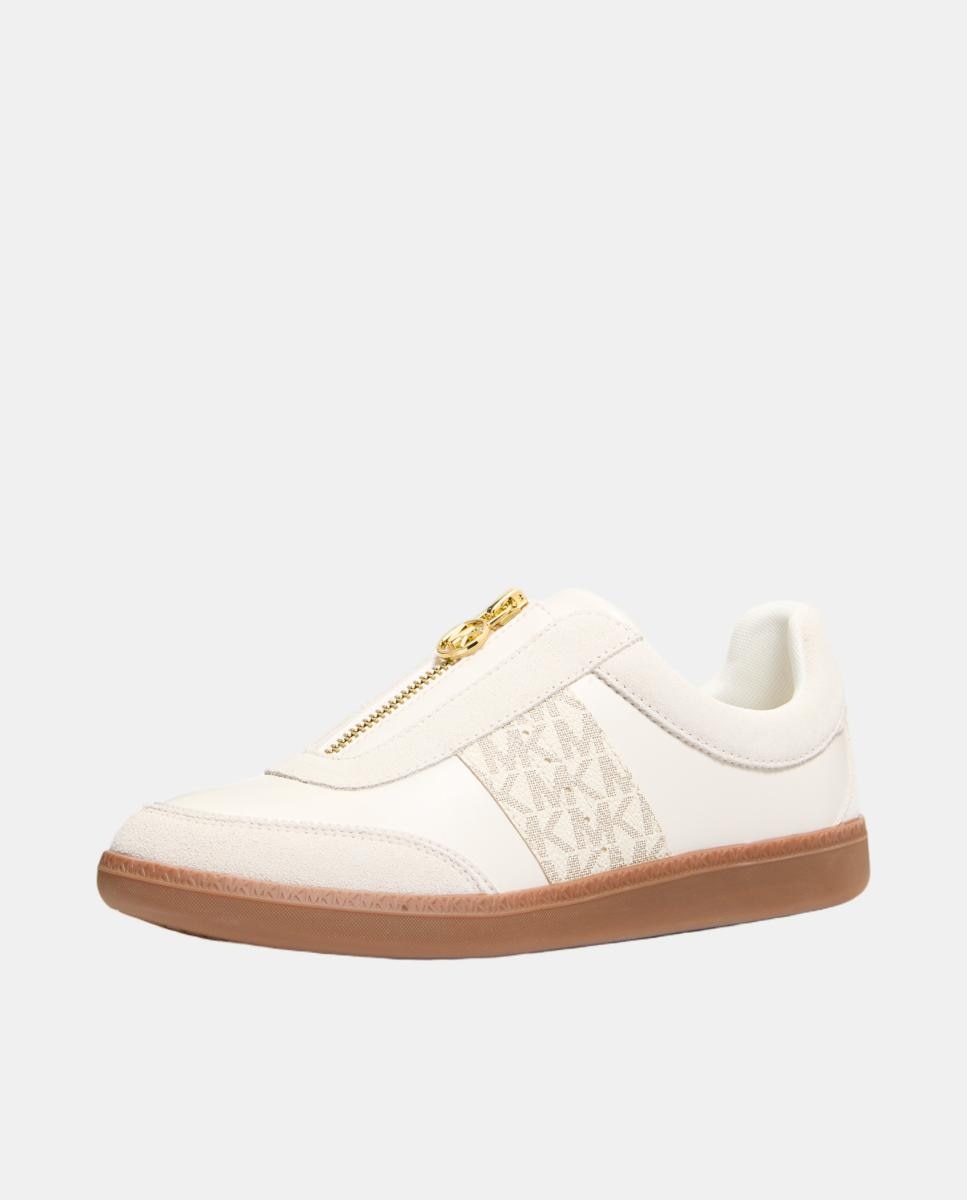 Sapatilhas Jovie Zip Slip On com Estampado de Logótipo Baunilha e Fecho de Correr MK Creme-3