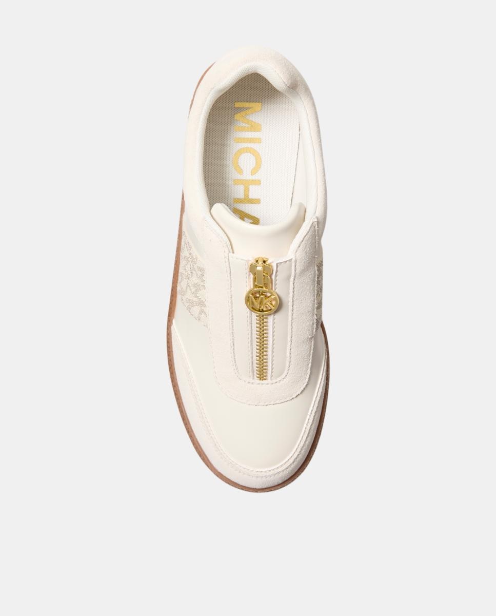 Sapatilhas Jovie Zip Slip On com Estampado de Logótipo Baunilha e Fecho de Correr MK Creme-4