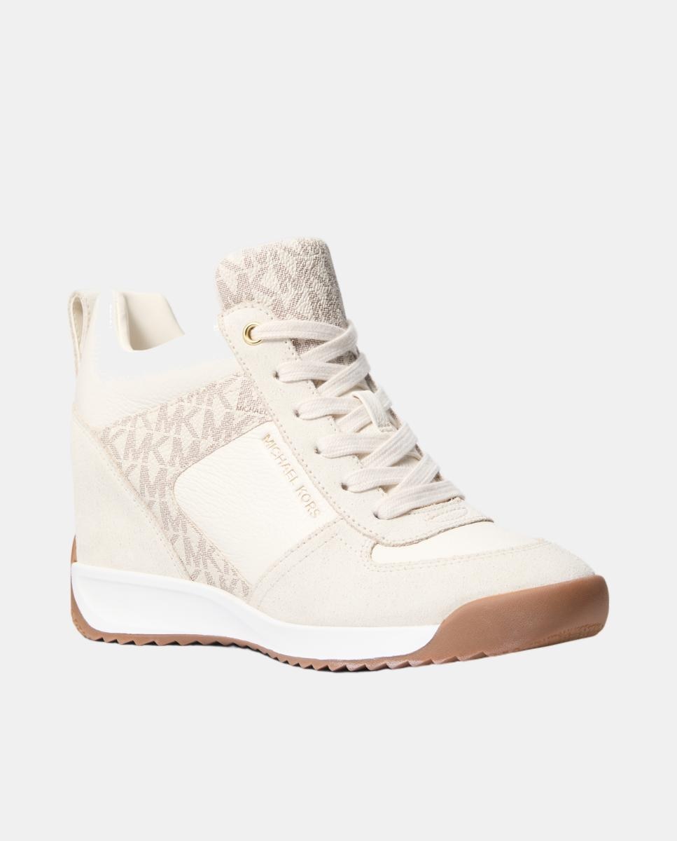 Zapatillas Nikko de mujer de piel con estampado logotipo vainilla y suela cuña - Michael Michael Kors - Crema Crema-2