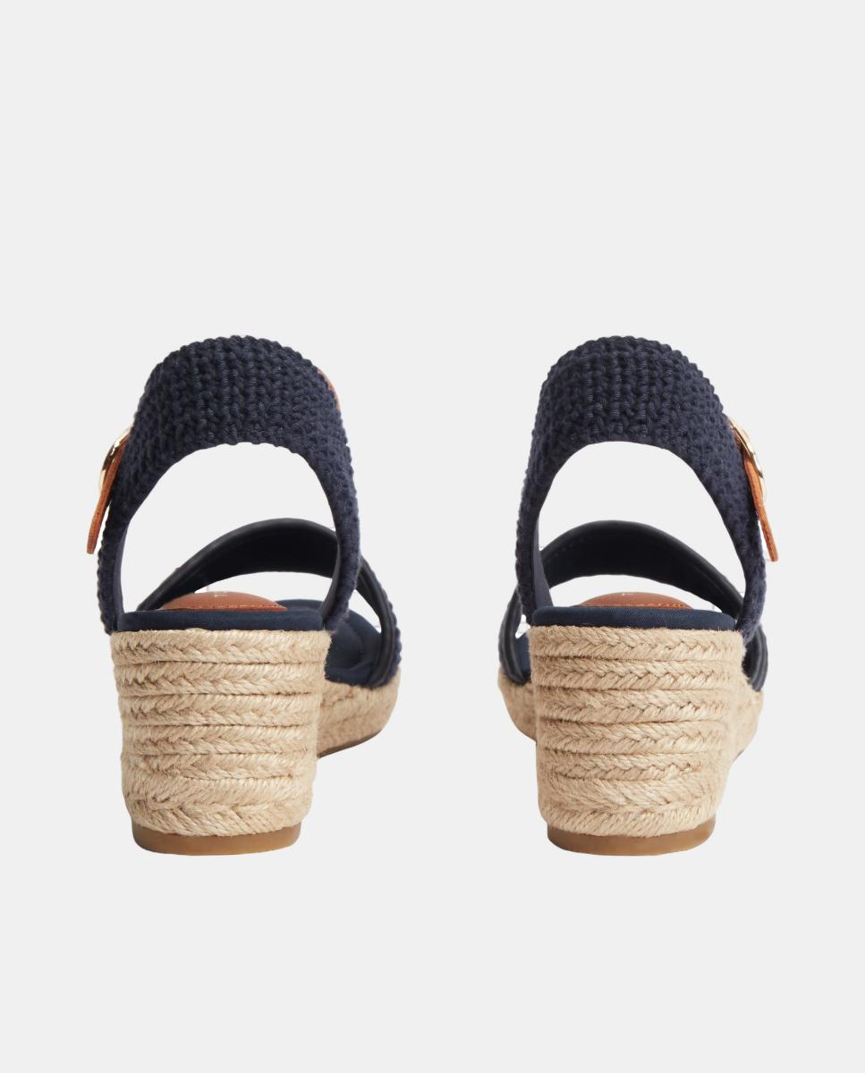 Sandálias de Cunha de Mulher Estilo Crochet com Logótipo Azul-marinho-2