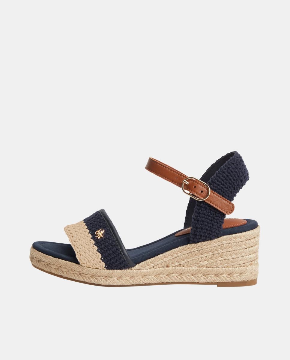 Sandálias de Cunha de Mulher Estilo Crochet com Logótipo Azul-marinho-5