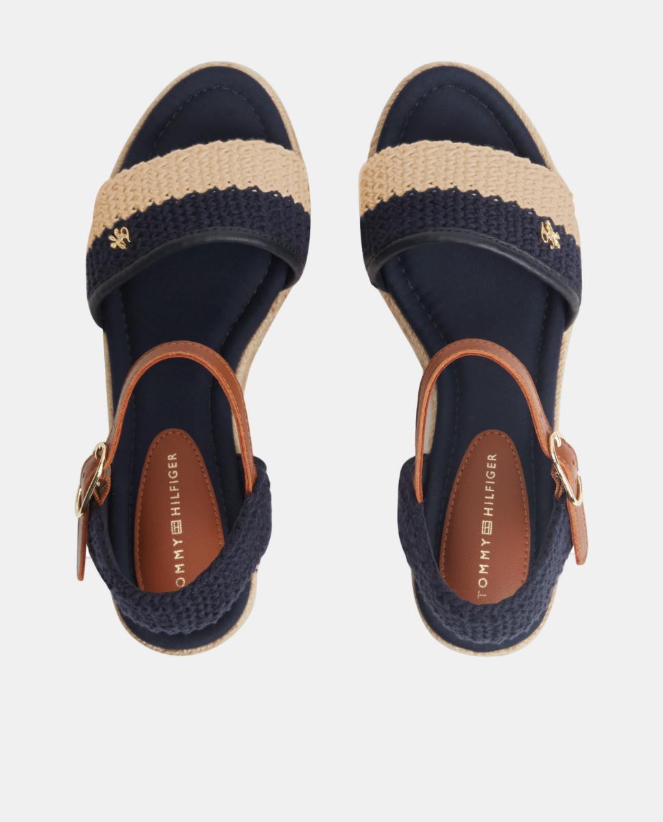 Sandálias de Cunha de Mulher Estilo Crochet com Logótipo Azul-marinho-6