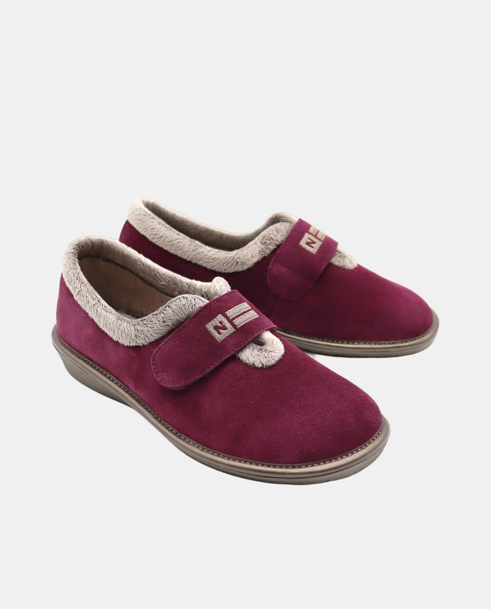 Zapatillas de casa cerradas de mujer piel serraje color MORADO - Nordikas - Berenjena Berenjena-2
