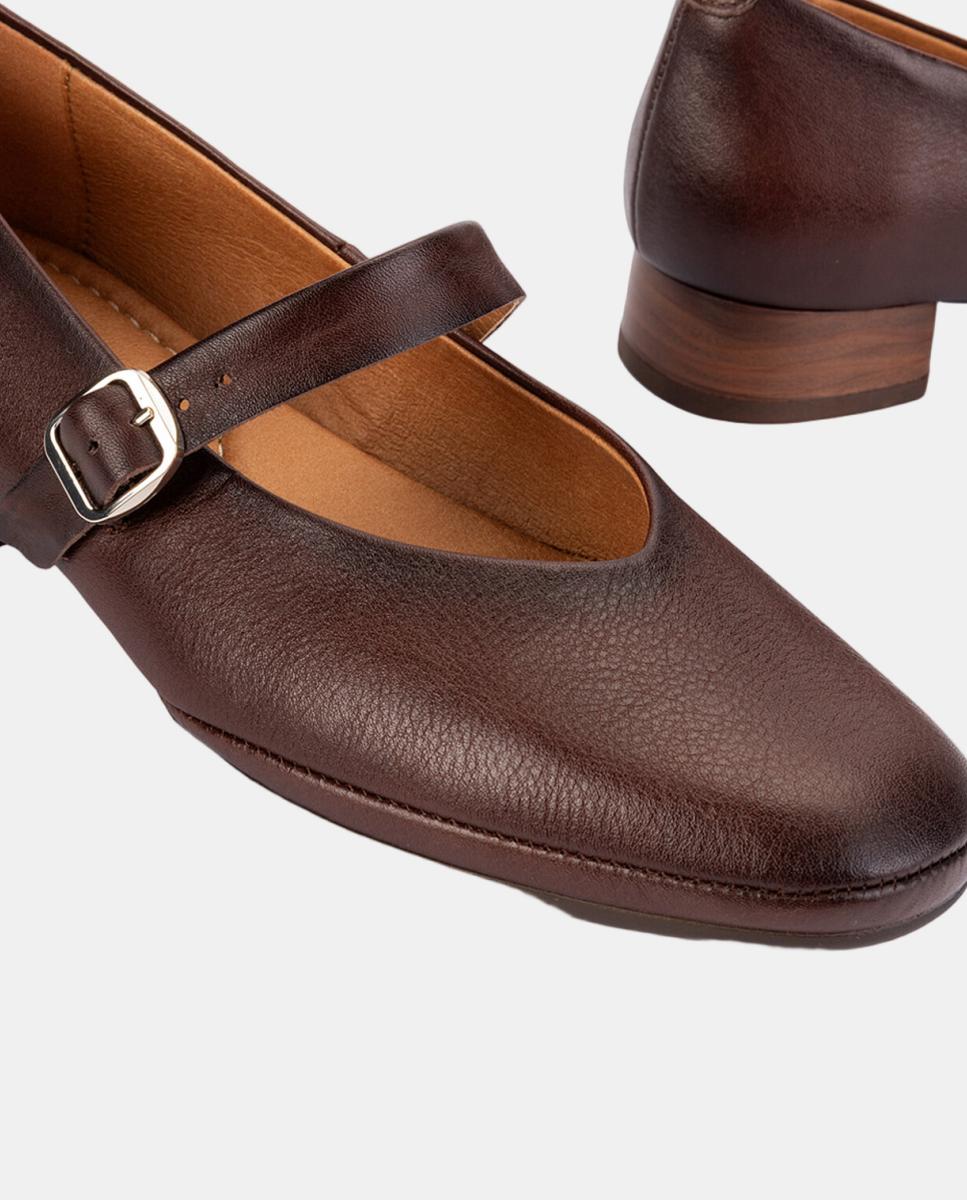 Sapatos de Salto para Mulher em Pele com Forma Larga Castanho-escuro-4