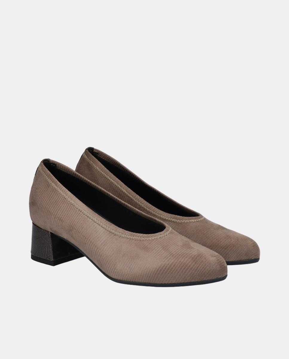 Sapatos de salto de licra com salto medio Castanho taupe-2