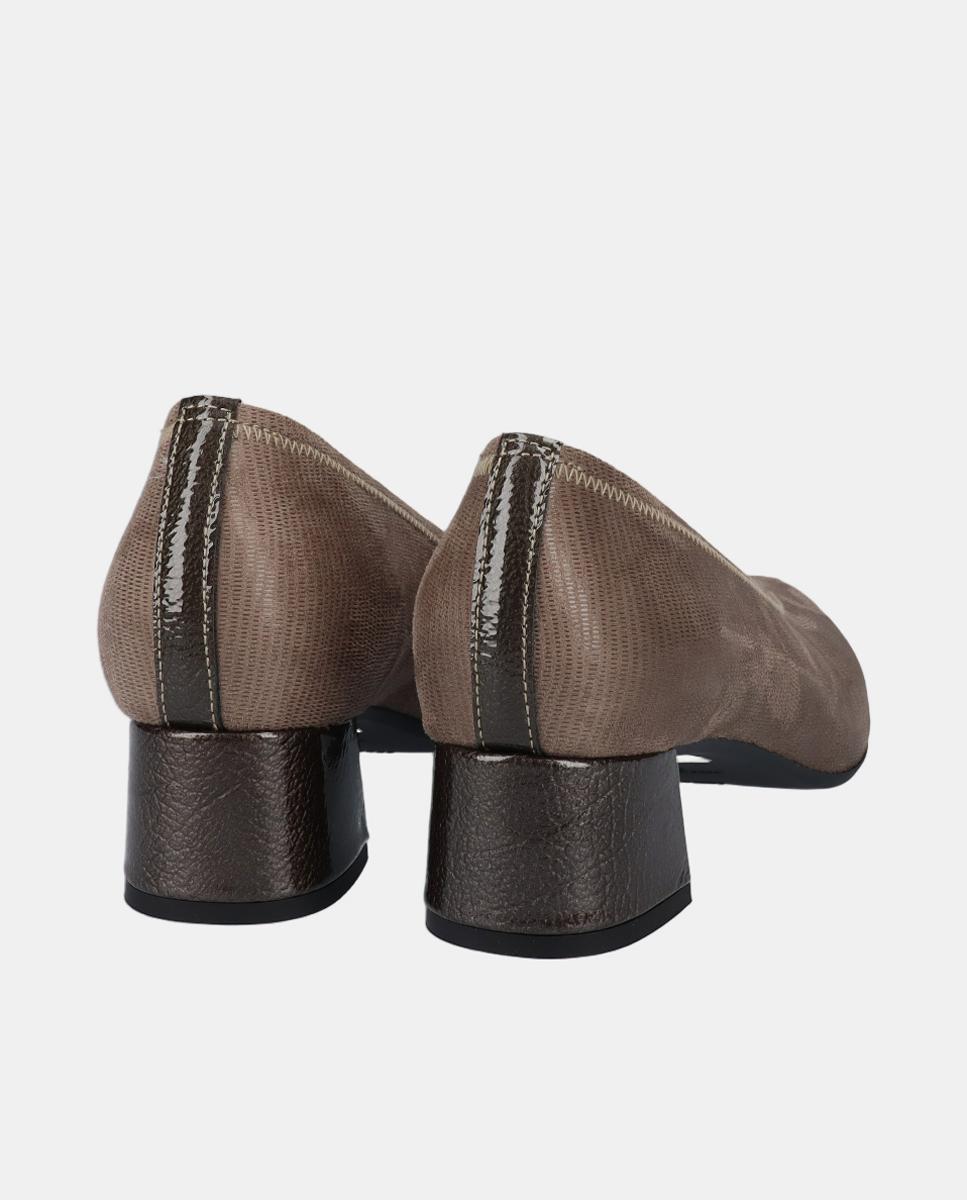 Sapatos de salto de licra com salto medio Castanho taupe-3