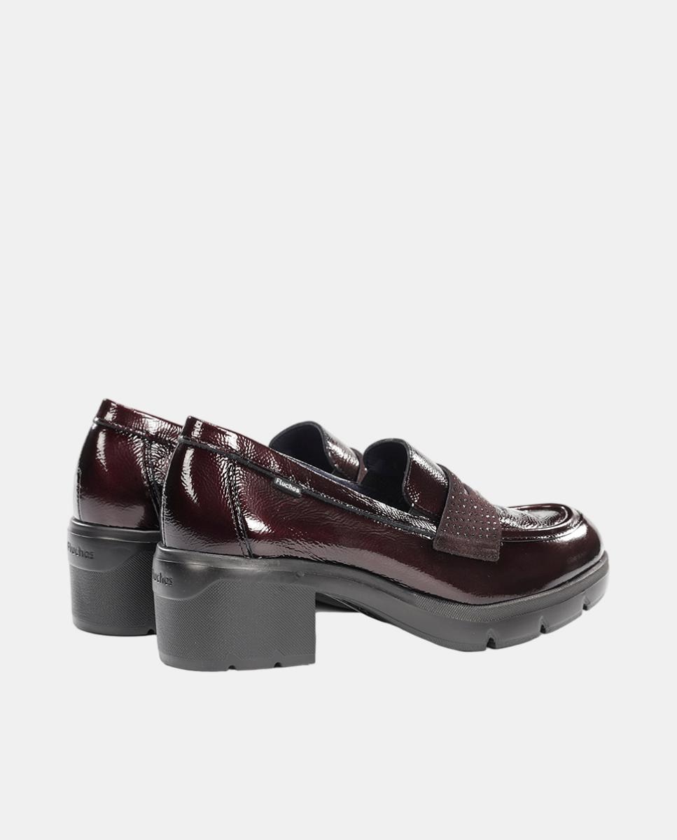 Mocassins em Pele com Salto de bloco Extra Ligeiro. Vermelho/Grená-3