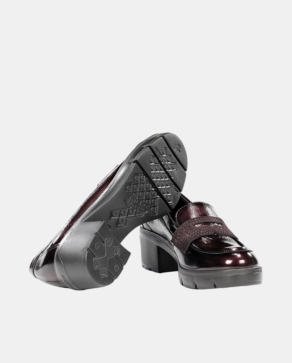Mocassins em Pele com Salto de bloco Extra Ligeiro. Vermelho/Grená-6