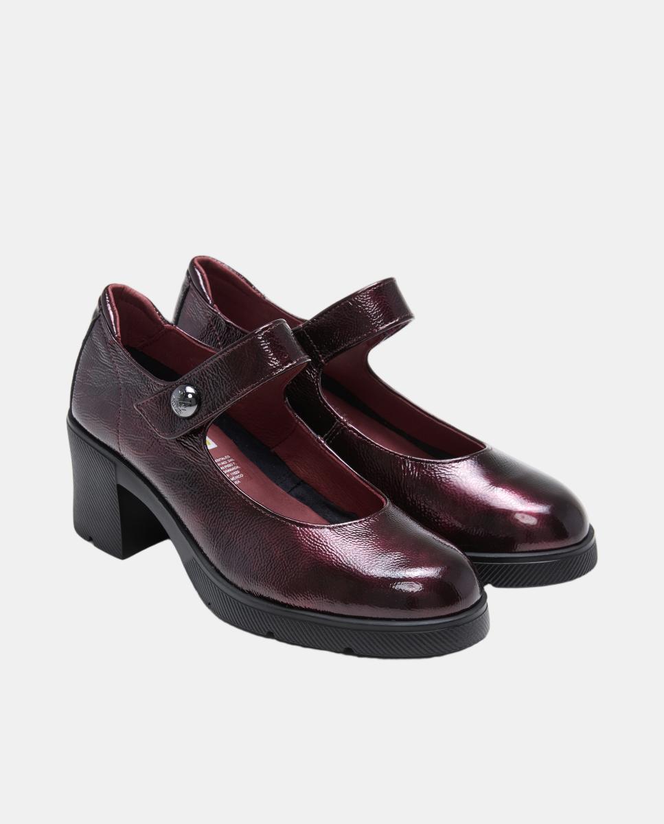 Sapatos de Presilha em Verniz com Salto de Bloco Vermelho/Grená-2