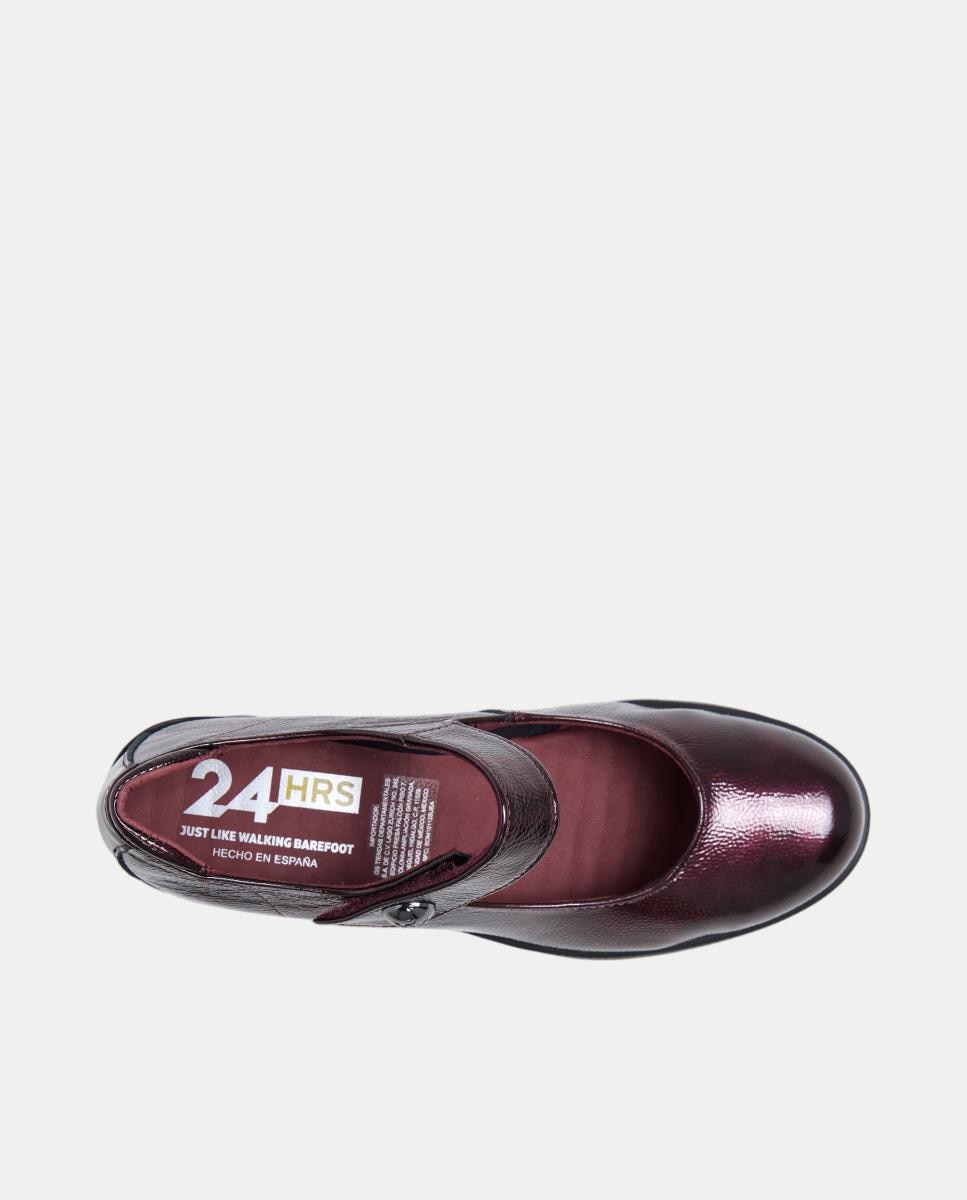 Sapatos de Presilha em Verniz com Salto de Bloco Vermelho/Grená-4